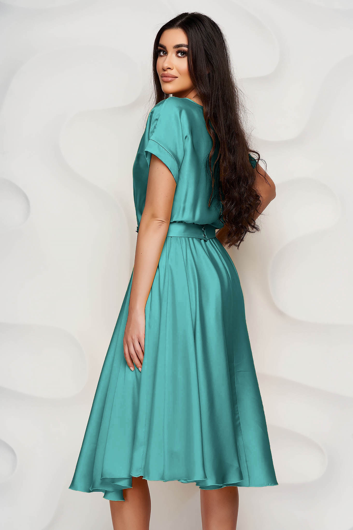 StarShinerS green dress asymmetrical occasional from satin fabric texture