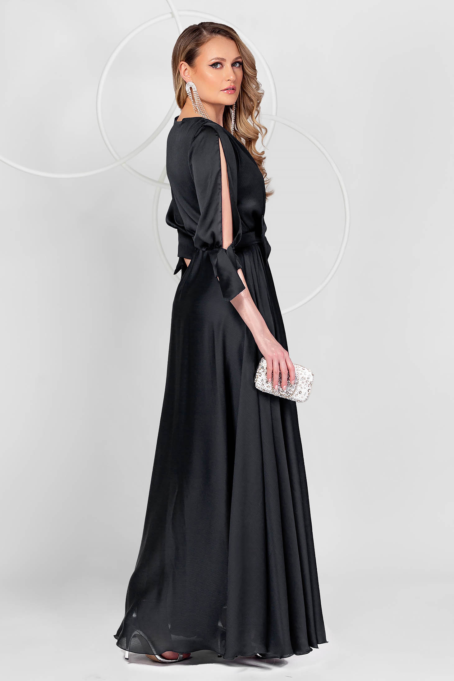 Black chiffon wrap dress with elastic waistband - PrettyGirl 2 - StarShinerS.com