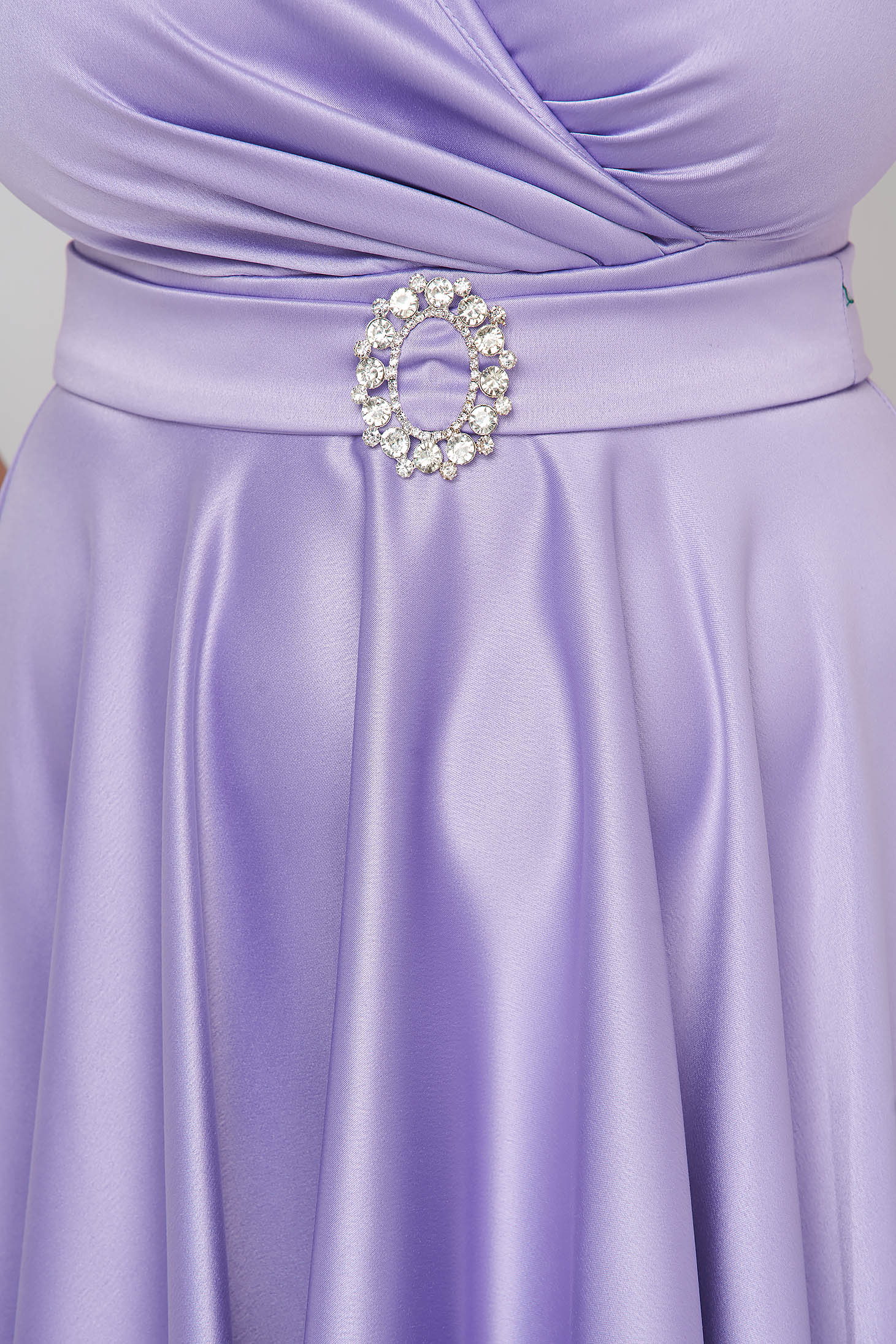 Lilac Taffeta Midi Dress with Wrapover Neckline - PrettyGirl 4 - StarShinerS.com