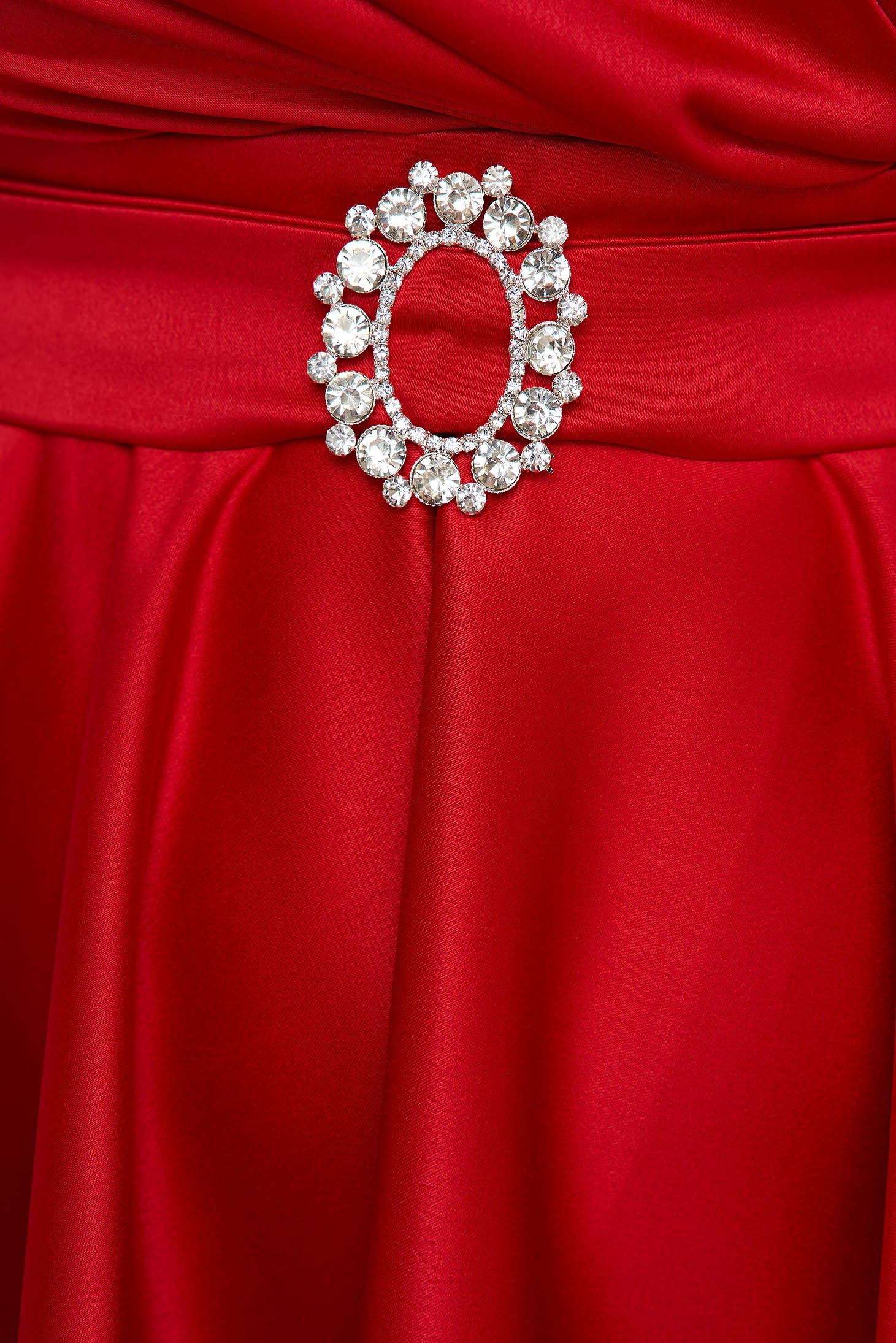 Red Taffeta Midi Flared Dress with Crossover Neckline - PrettyGirl 4 - StarShinerS.com