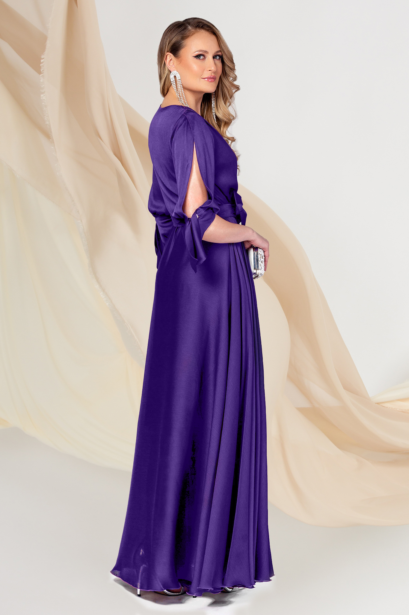 Dark Purple Chiffon Dress Wrapped in Clos with Elastic Waist - PrettyGirl 2 - StarShinerS.com