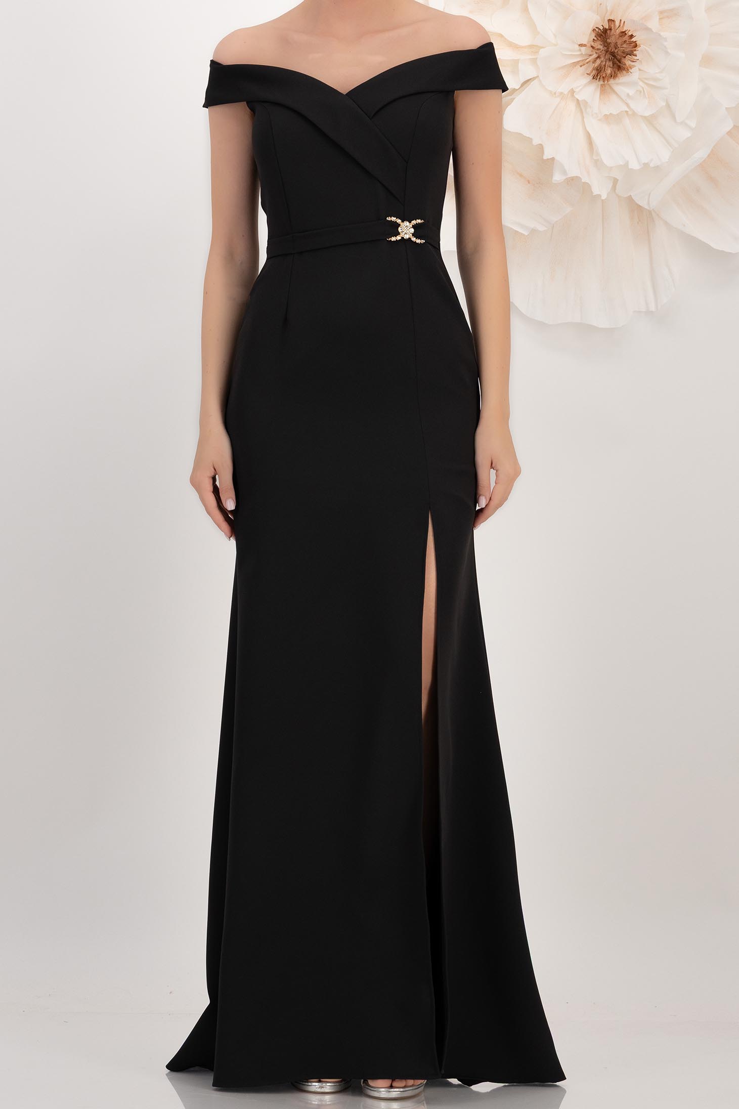 Rochie lunga din stofa elastica neagra tip sirena cu umeri goi - StarShinerS 4 - StarShinerS.ro