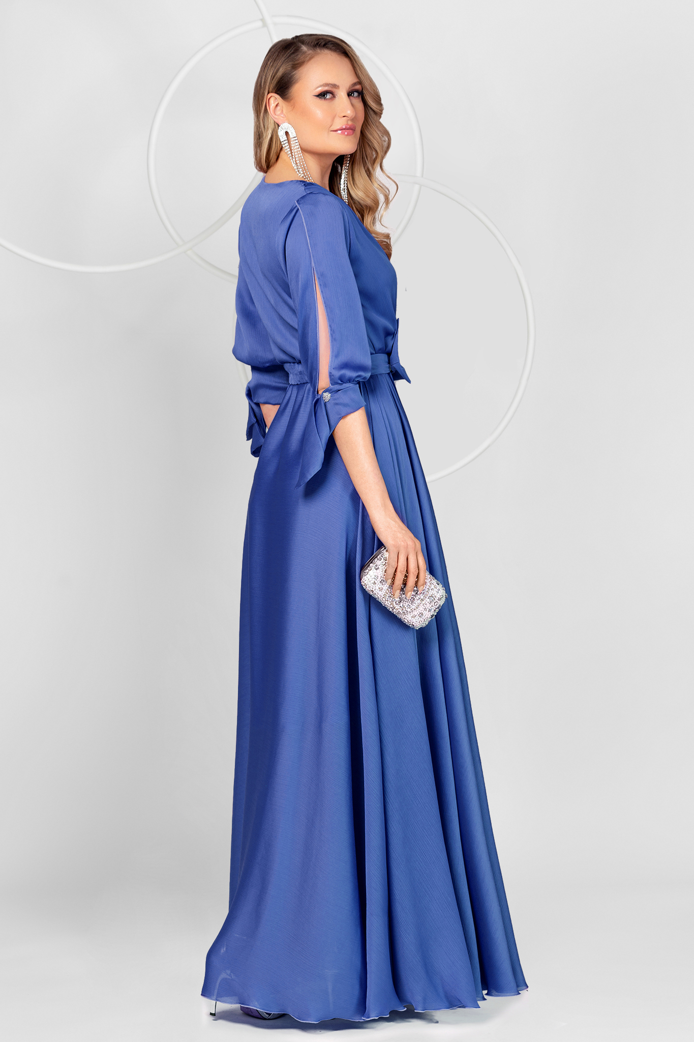 Blue chiffon wrap dress with elastic waist - PrettyGirl 2 - StarShinerS.com