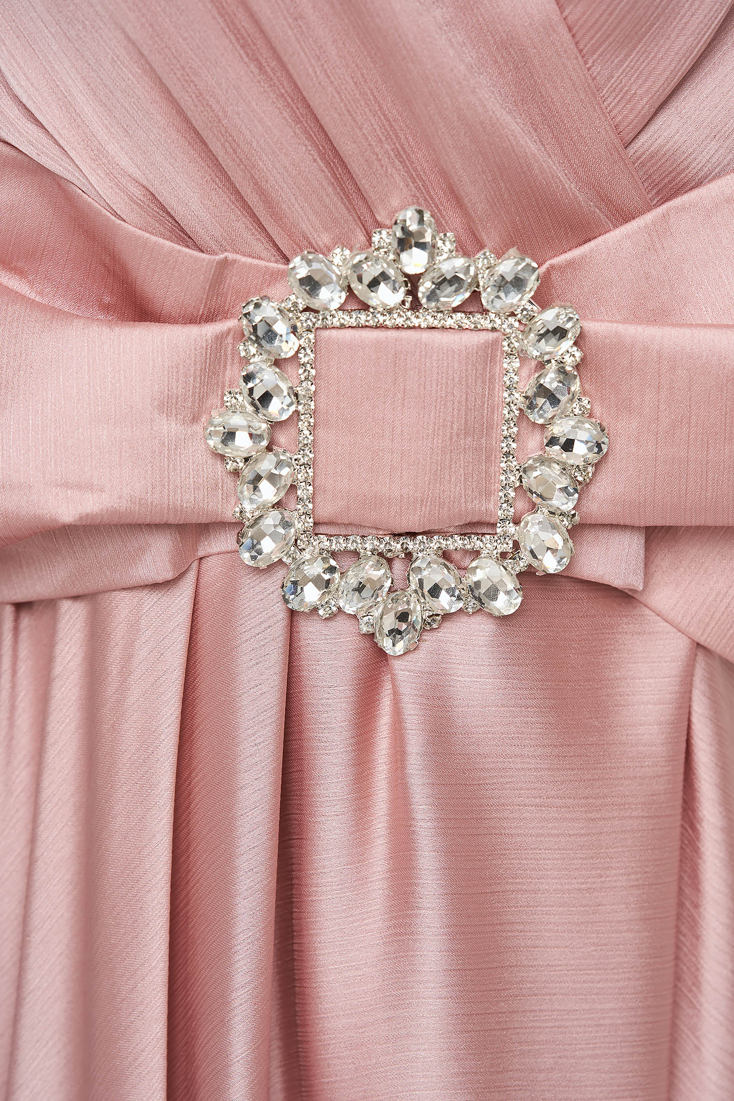 Világos rózsaszínű muszlin harang alakú átlapolt ruha gumirozott derékrésszel 6 - StarShinerS.hu