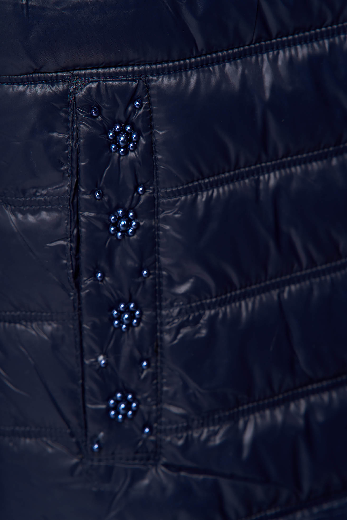 Darkblue jacket from slicker thin fabric with pockets with pearls straight 5 - StarShinerS.com
