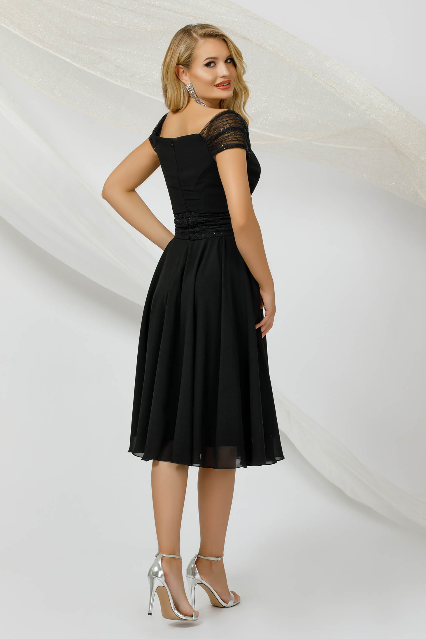 Black Midi Chiffon Dress with Sequin Applications - PrettyGirl 3 - StarShinerS.com