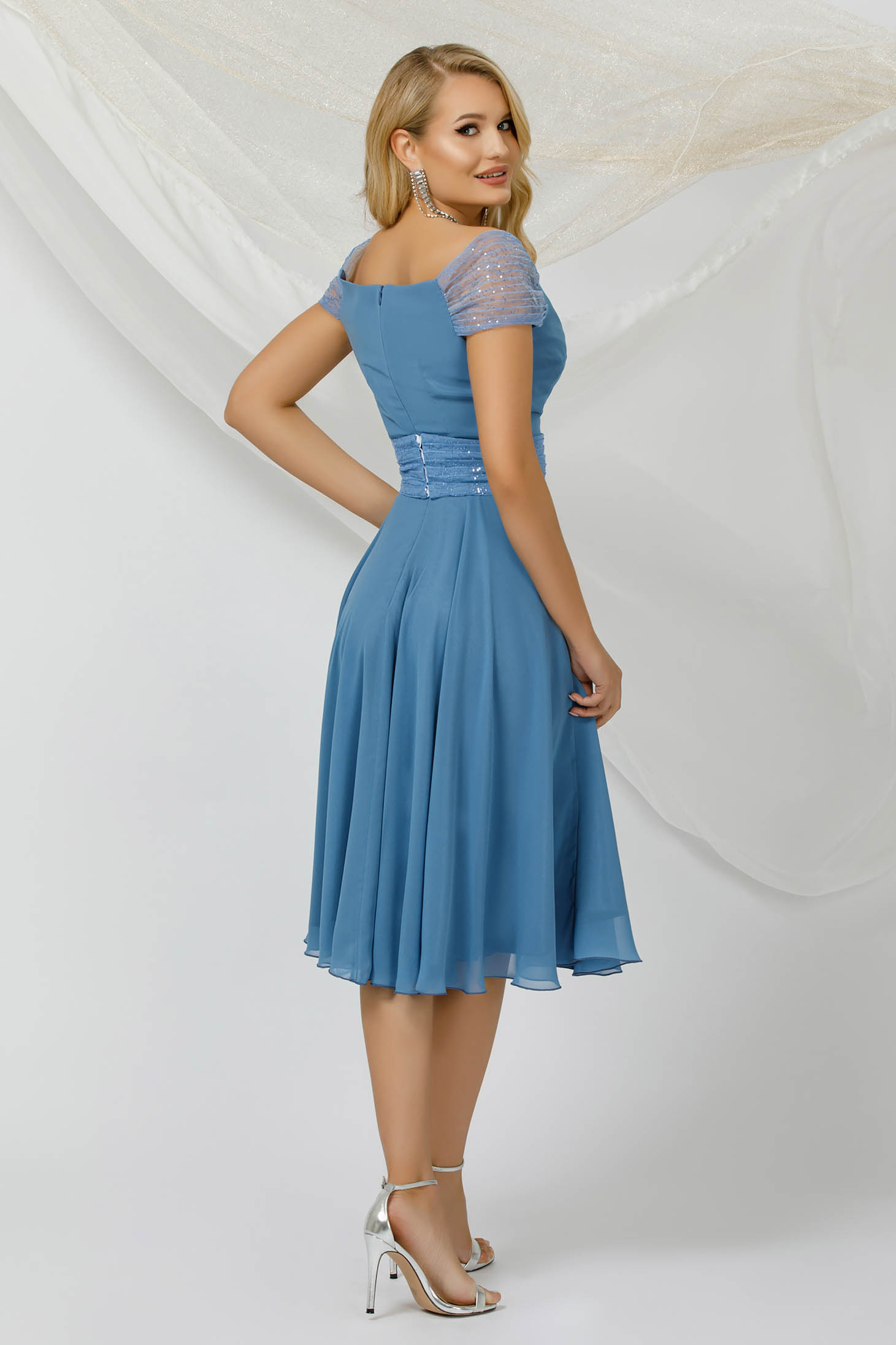 Blue Midi Chiffon Dress with Sequin Appliques - PrettyGirl 3 - StarShinerS.com