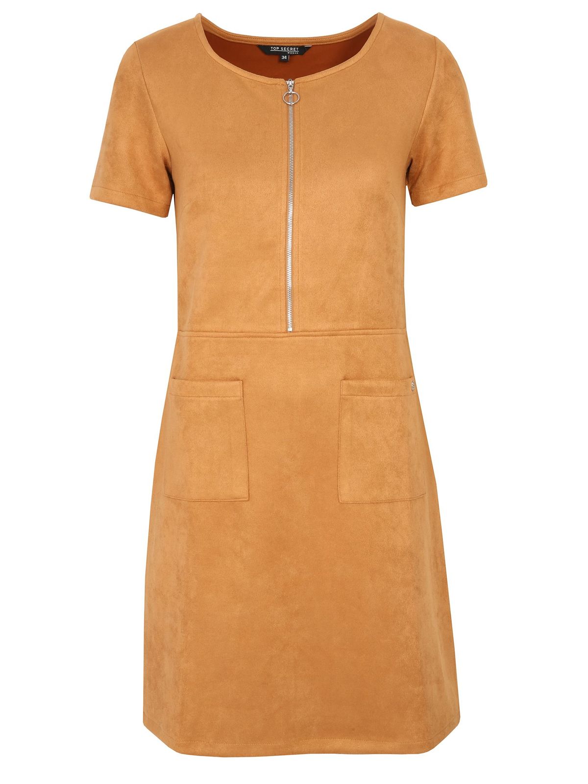 Lightbrown dress from suede pencil short cut with front pockets 6 - StarShinerS.com