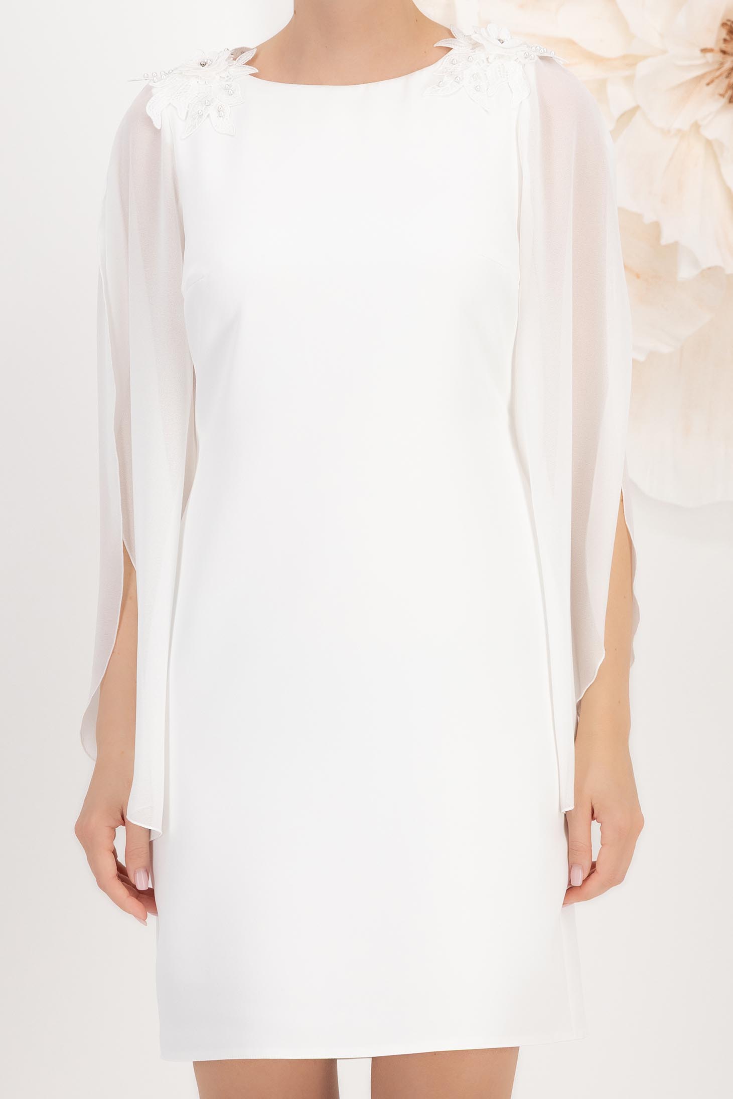 Rochie din stofa elastica ivoire scurta cu un croi drept si maneci din voal - StarShinerS 5 - StarShinerS.ro
