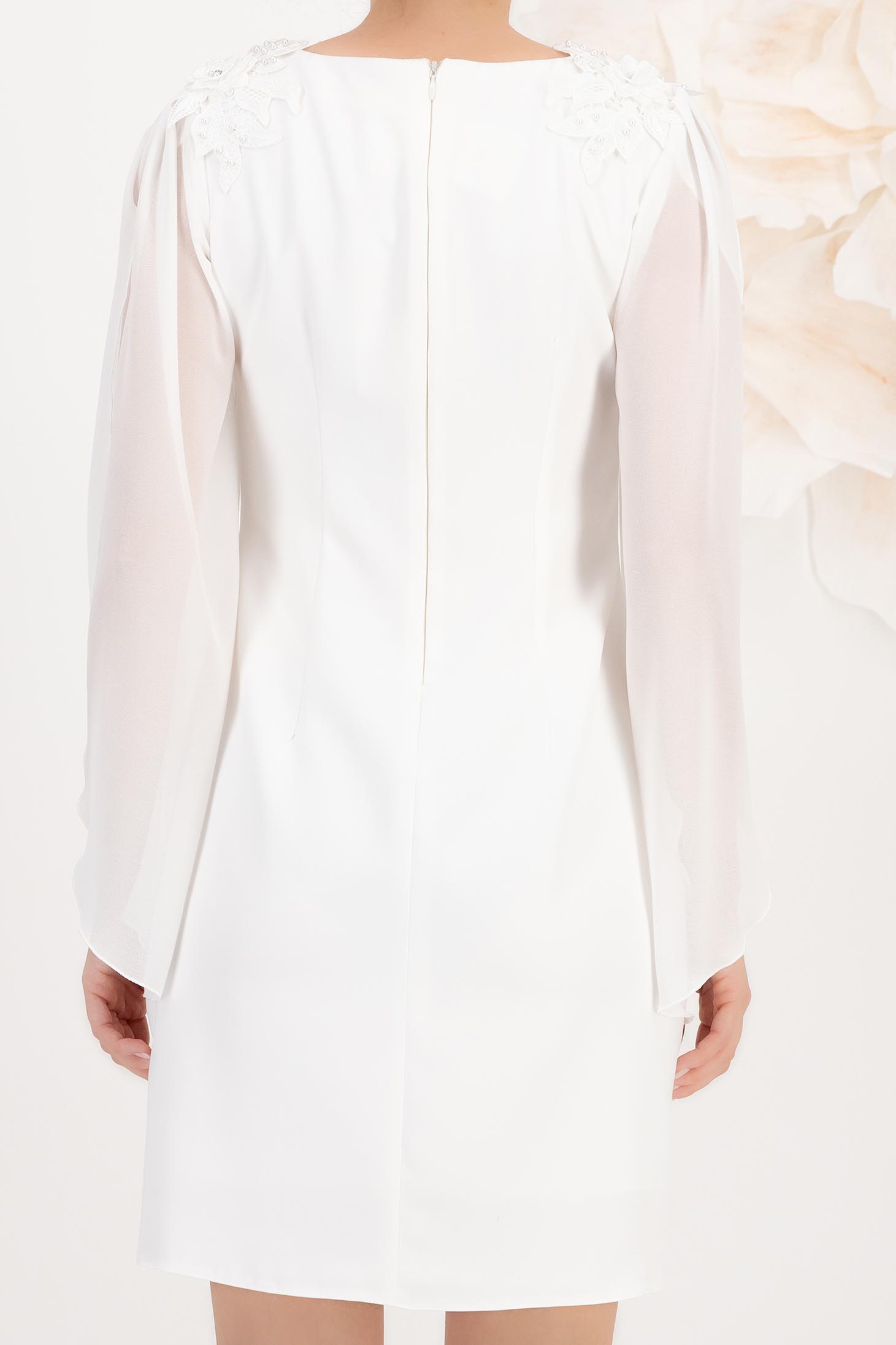Rochie din stofa elastica ivoire scurta cu un croi drept si maneci din voal - StarShinerS 6 - StarShinerS.ro