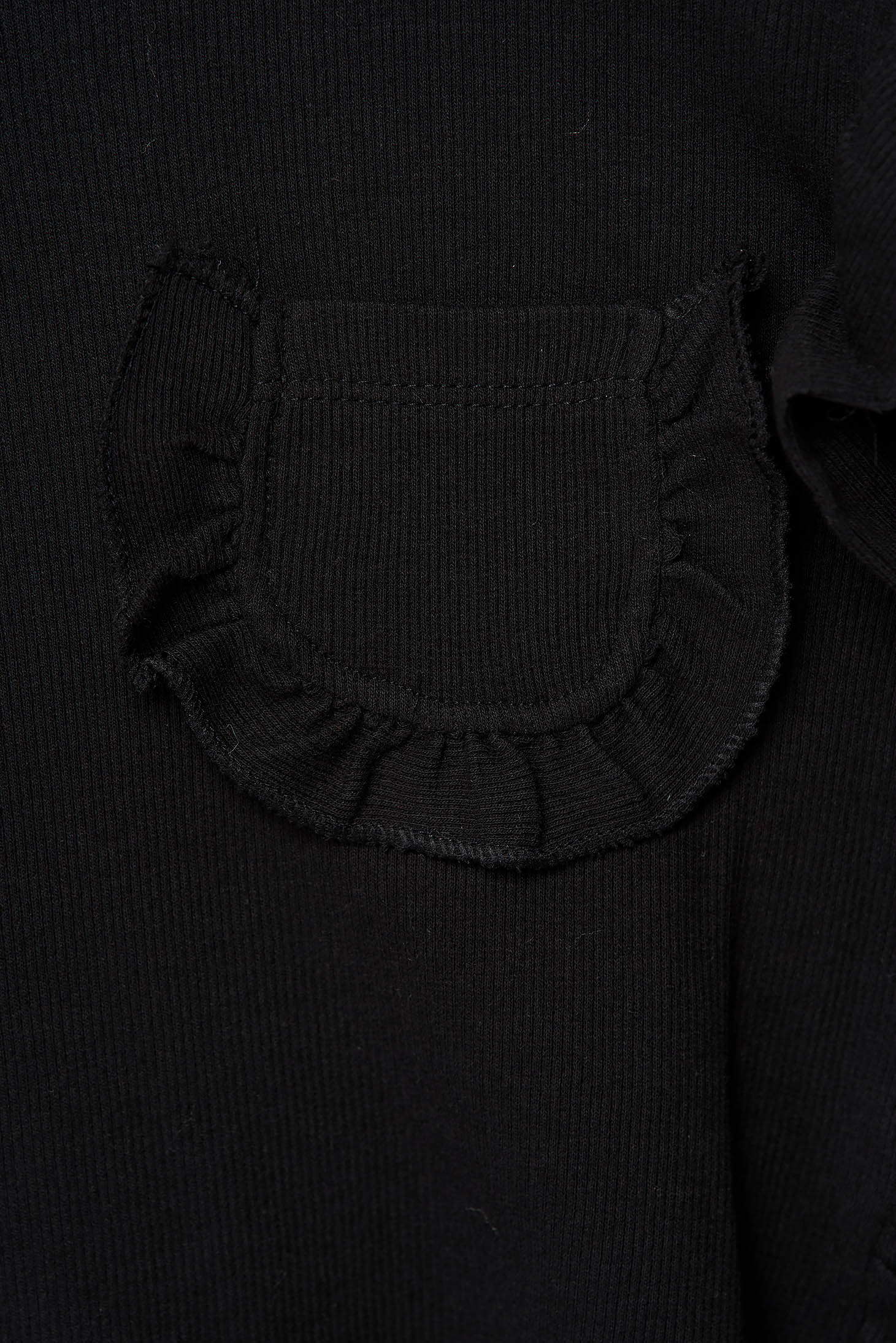 Fekete női blúz szűk szabású elől egy zseb fodros rugalmas pamut 4 - StarShinerS.hu