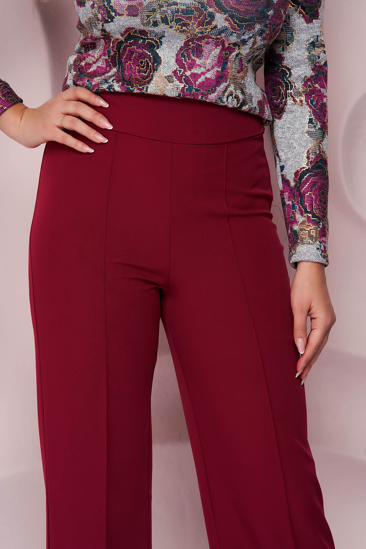Raspberry slightly stretchy fabric trousers with a flared cut and high waist - StarShinerS 5 - StarShinerS.com