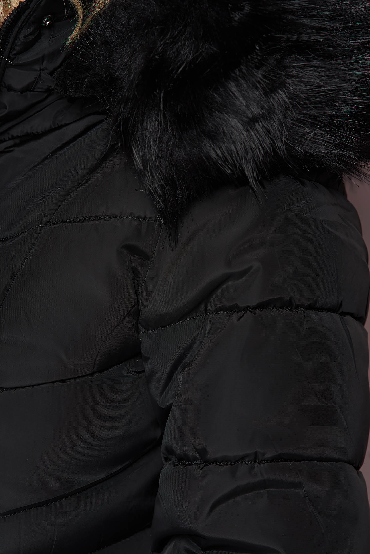Fekete hosszú vízlepergető dzseki eltávolítható kapucni 5 - StarShinerS.hu