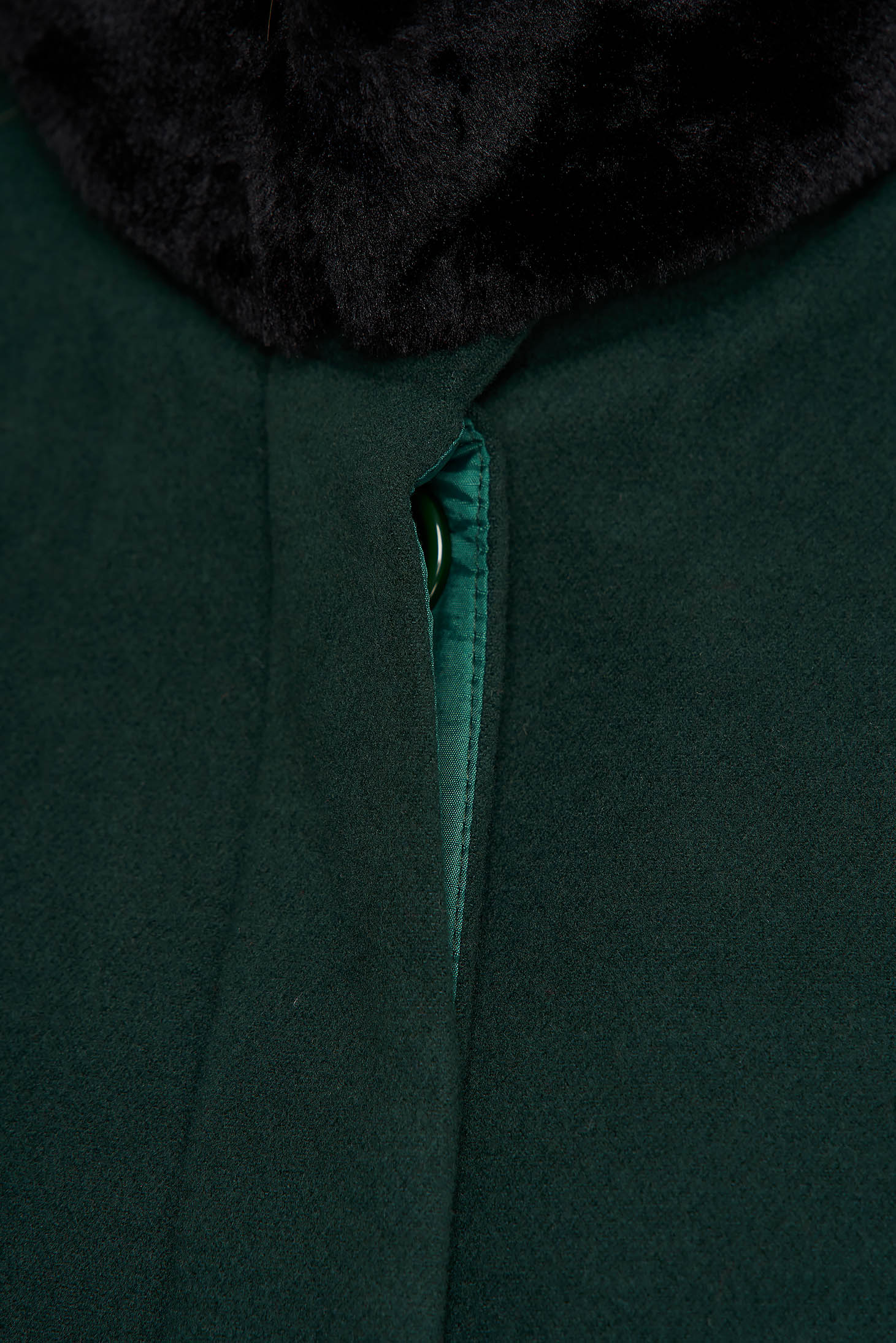 Zöld elegáns szűkített szövetkabát szőrme gallérral 5 - StarShinerS.hu