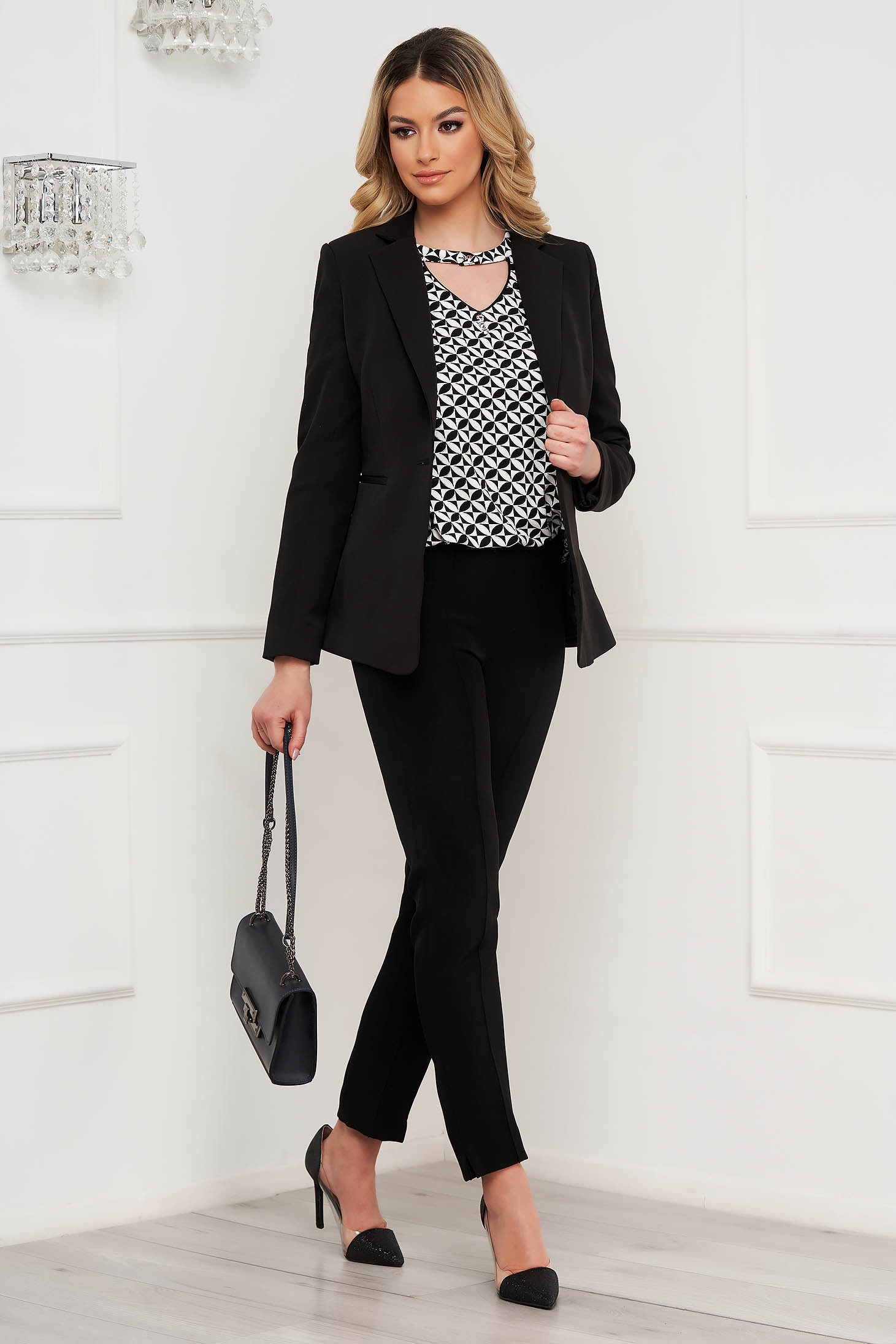 Women`s blouse loose fit with padded shoulders with button accessories 4 - StarShinerS.com