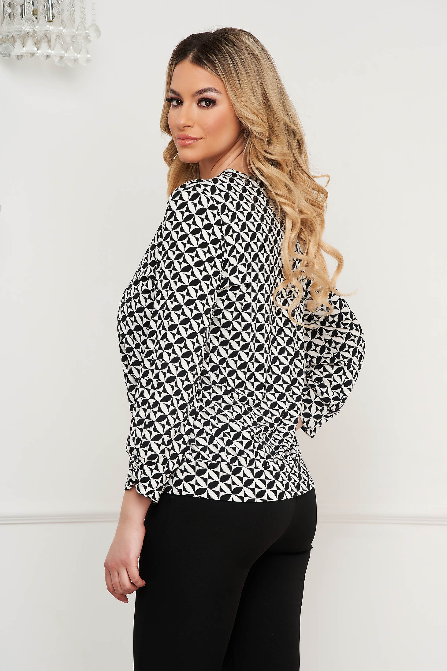 Women`s blouse loose fit with padded shoulders with button accessories 2 - StarShinerS.com