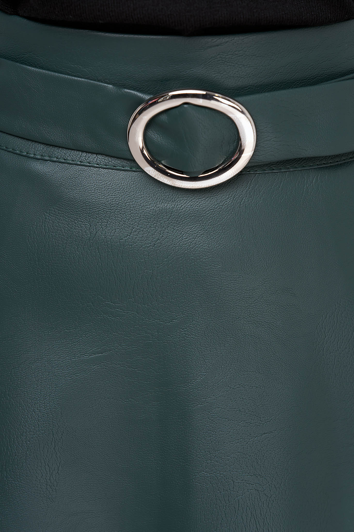 Dark Green Faux Leather Skater Skirt with Faux Leather Belt - SunShine 6 - StarShinerS.com