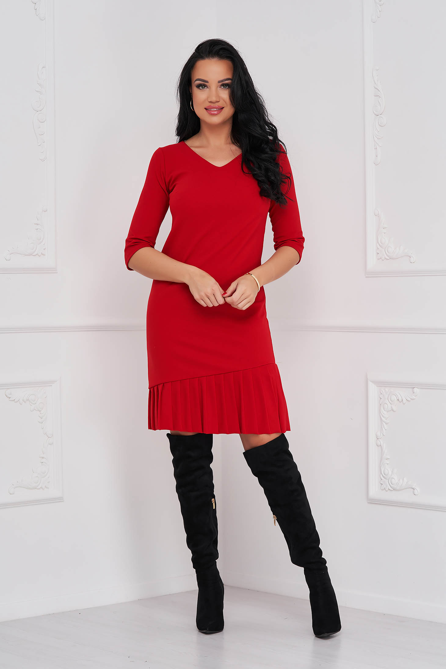 FRONT PLEATED CREPE DRESS