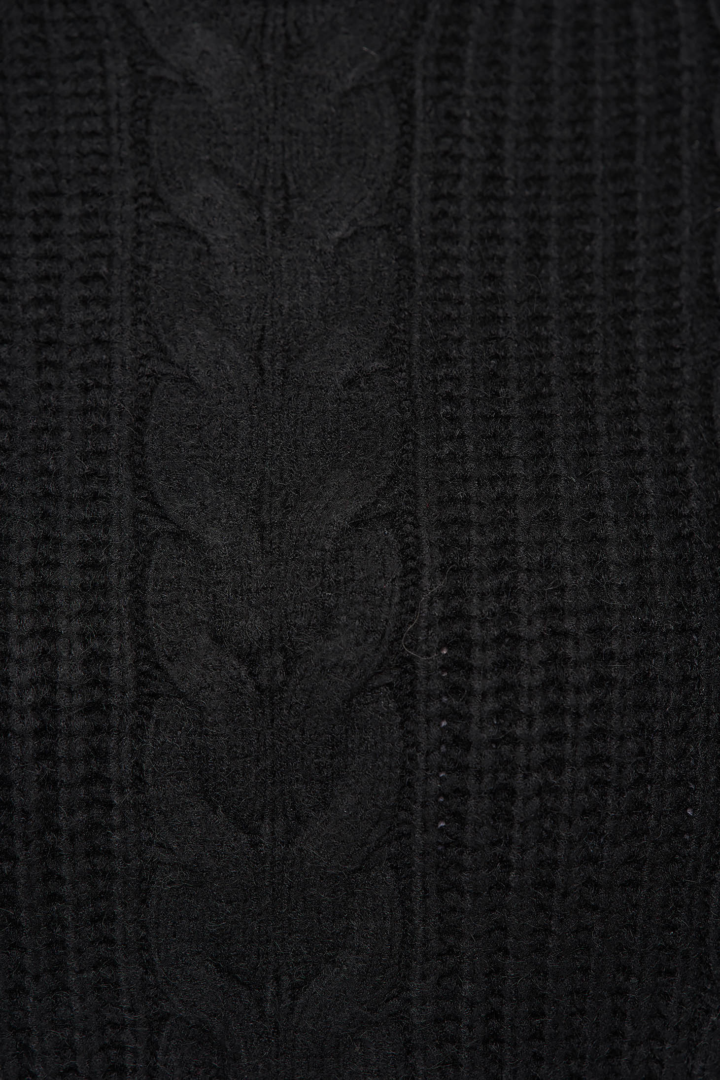 Fekete bő szabású pulóver kötött fonott anyagból 5 - StarShinerS.hu