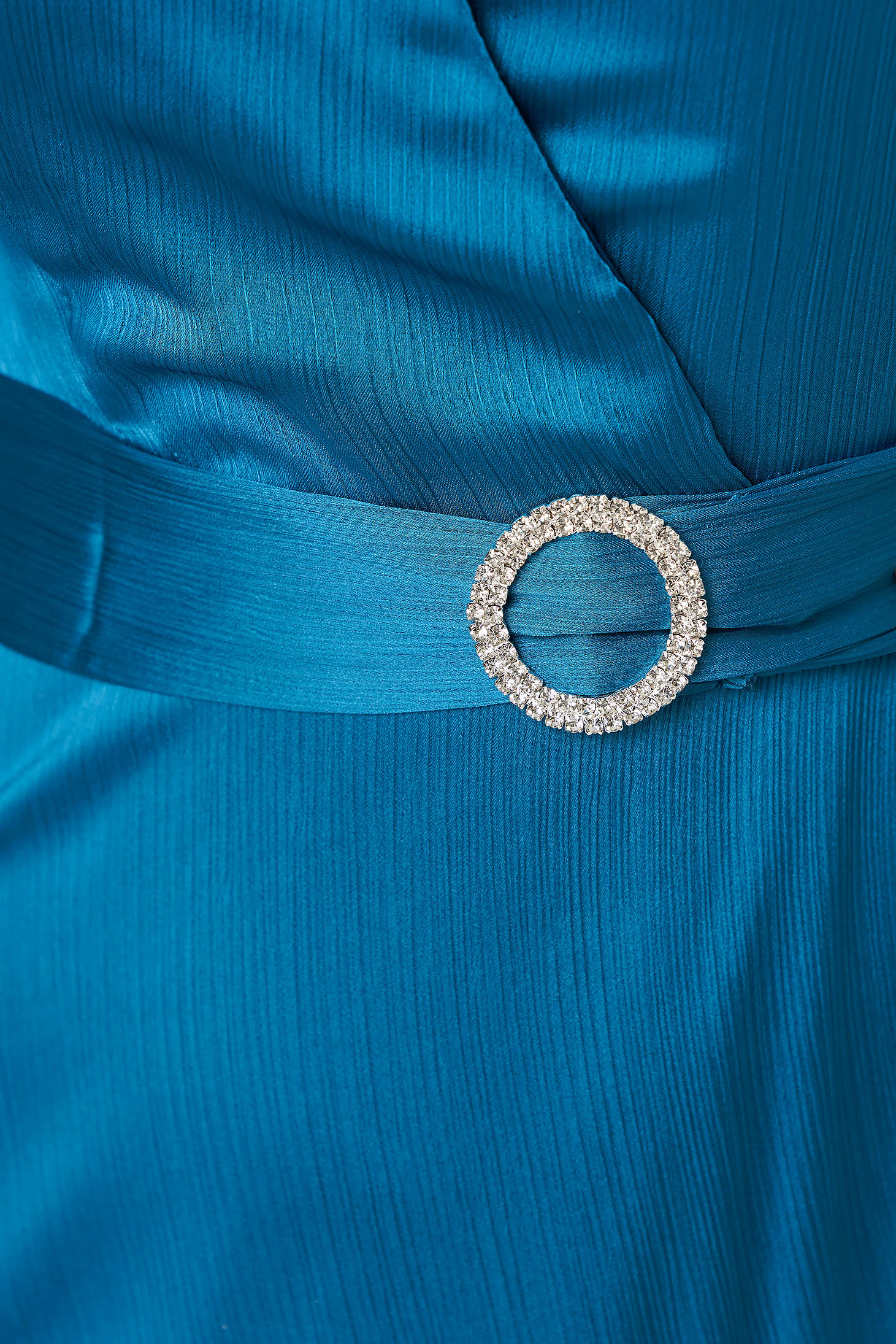 Kék hosszú muszlin harang ruha mély dekoltázzsal 6 - StarShinerS.hu