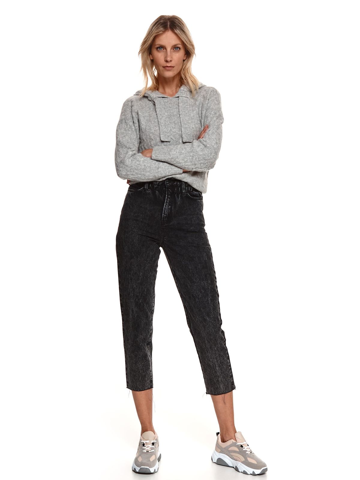 Black trousers denim conical high waisted with pockets 2 - StarShinerS.com