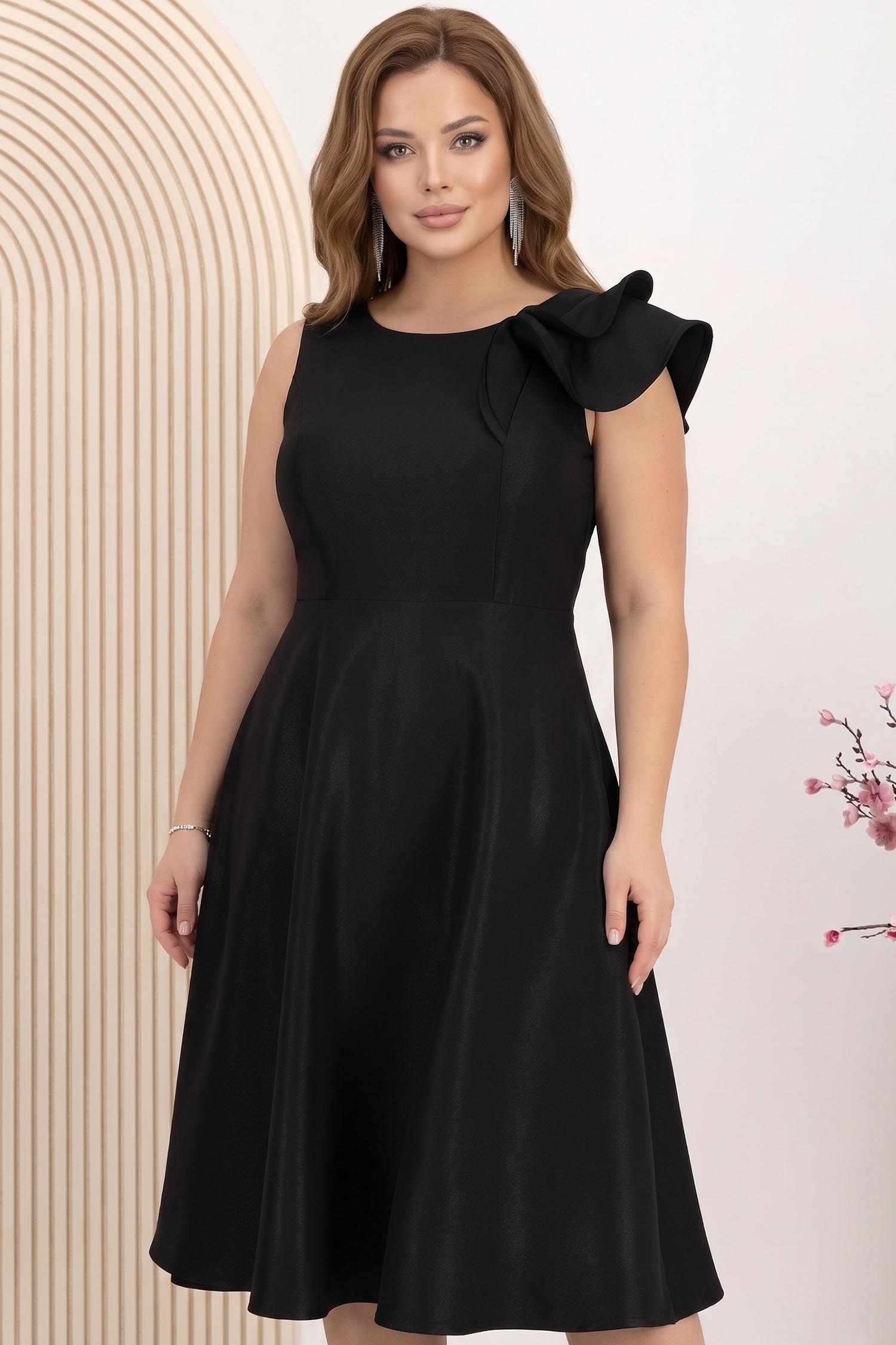 Rochie din stofa cu sclipici neagra midi in clos cu volanas pe umar - StarShinerS 1 - StarShinerS.ro