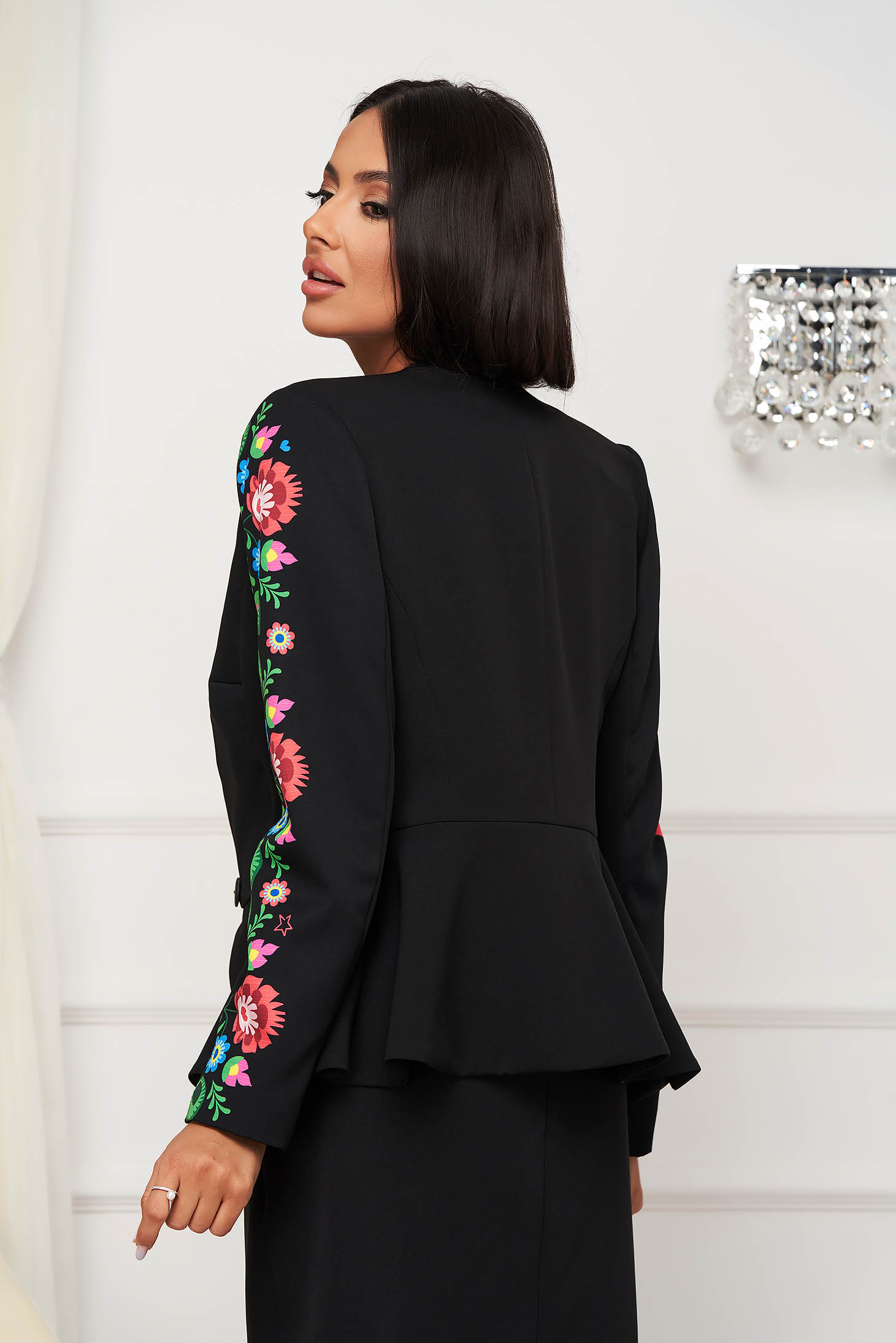 Elastic Fabric Fitted Jacket with Digital Floral Print - StarShinerS 2 - StarShinerS.com