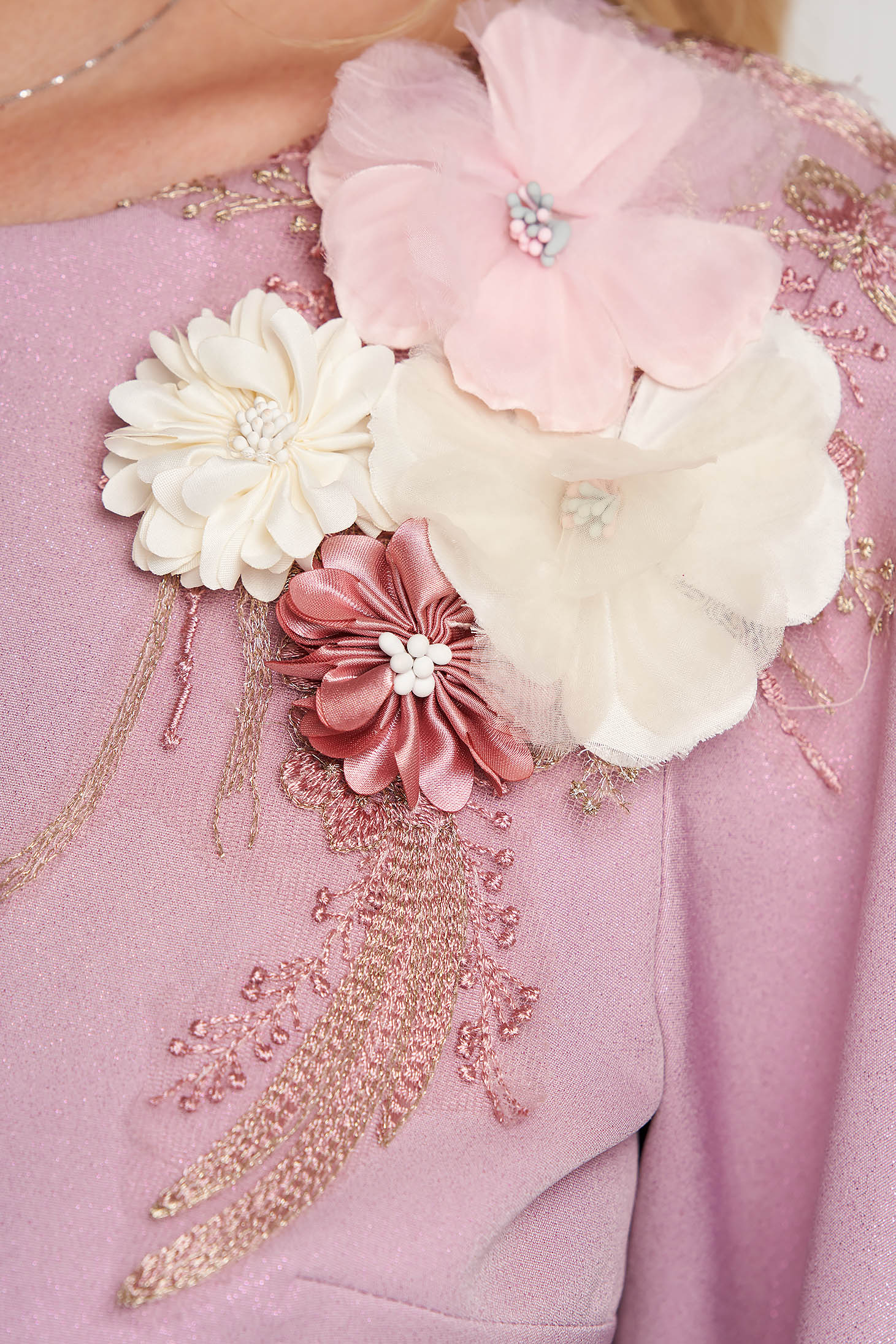 Rochie din stofa usor elastica roz prafuit tip creion cu decolteu in v la spate - StarShinerS 5 - StarShinerS.ro