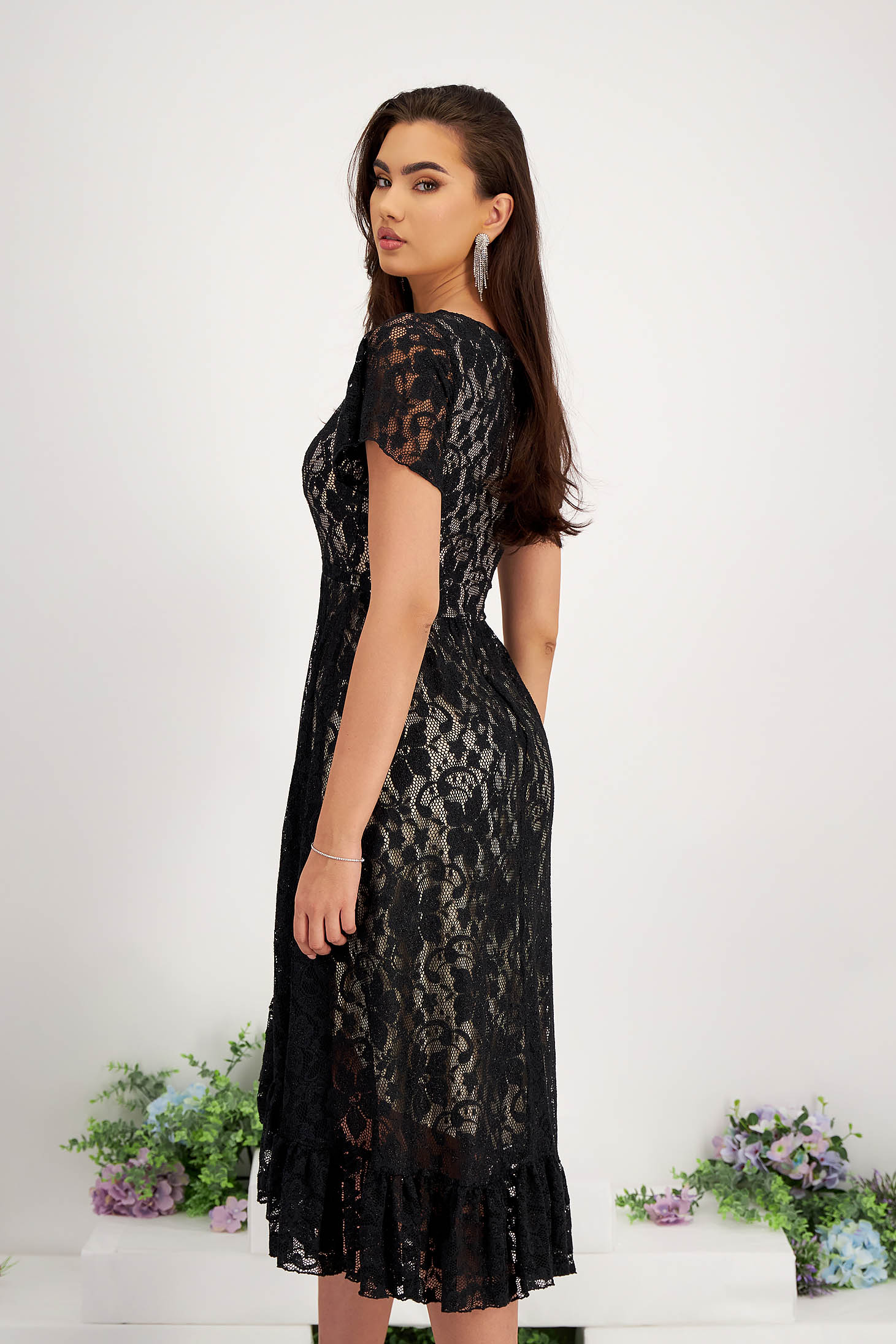 Asymmetrical Black Lace Dress in A-line with Butterfly Sleeves - StarShinerS 2 - StarShinerS.com