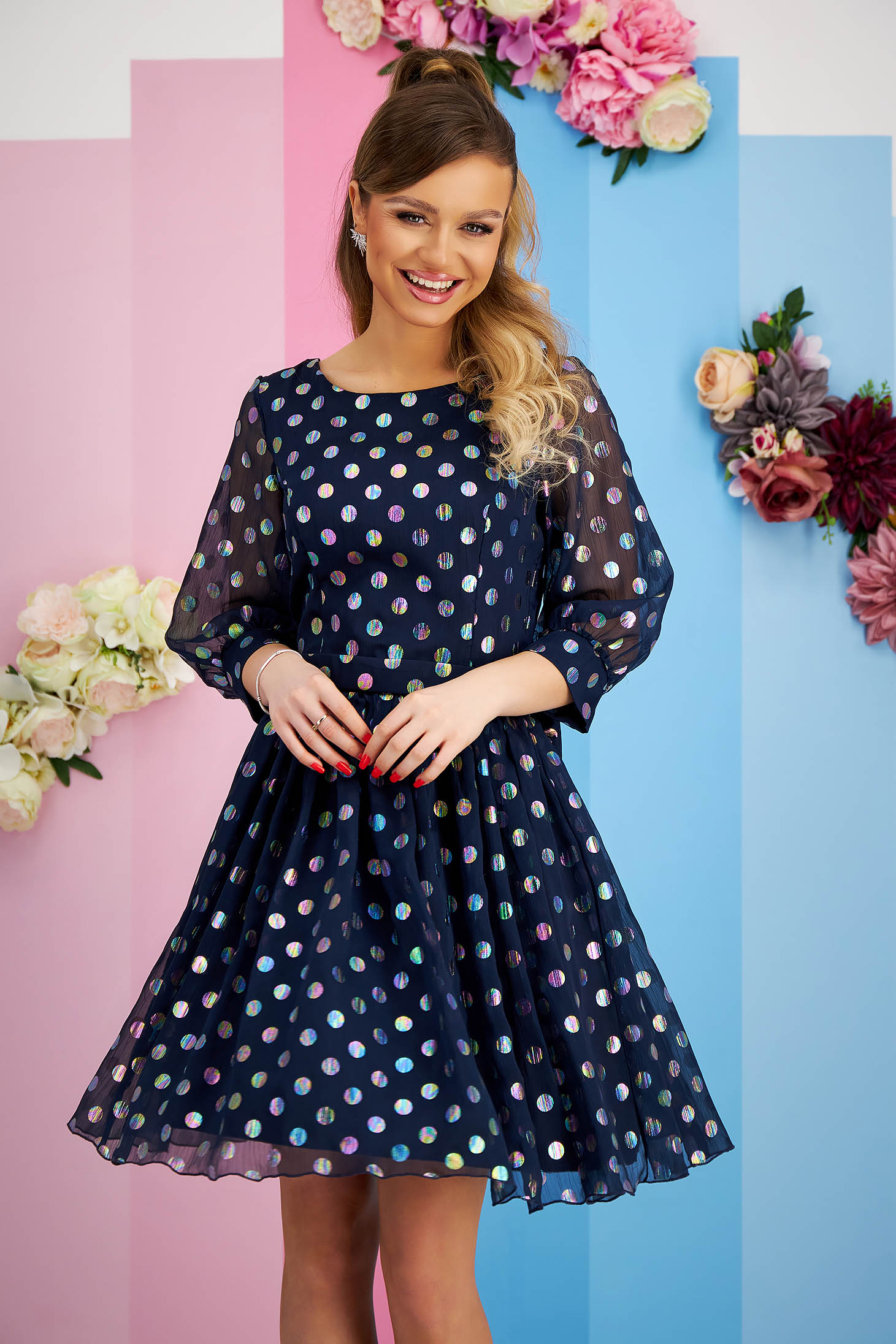 Veil dress in A-line with polka dots accessorized with belt and bow - StarShinerS 6 - StarShinerS.com