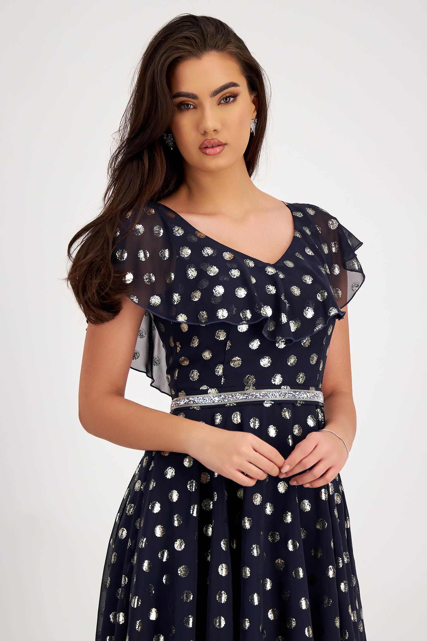 Dress made from soft-touch fabric knee-length in a flared style with frills - StarShinerS 6 - StarShinerS.com