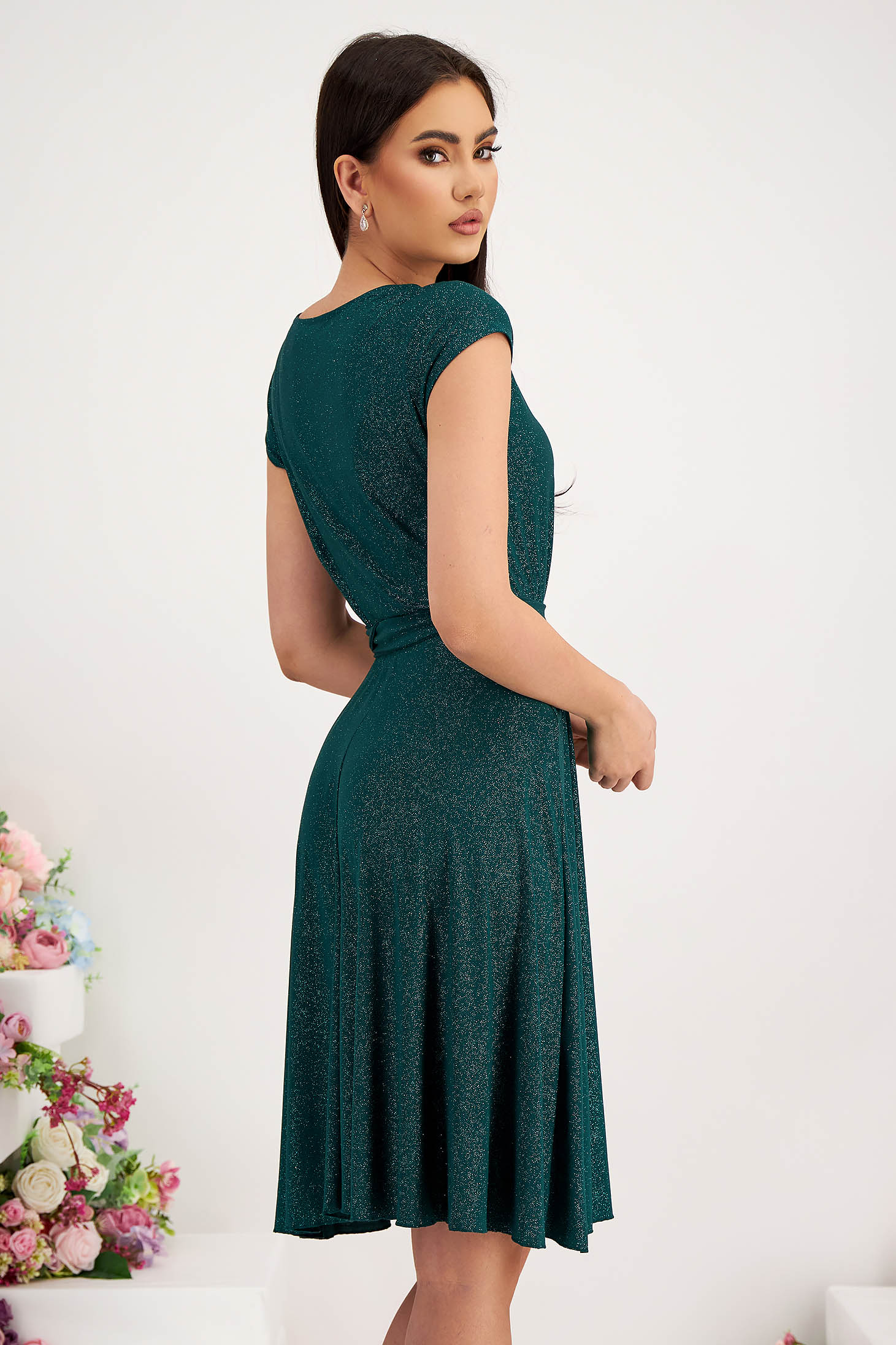 - StarShinerS darkgreen dress lycra with glitter details cloche with elastic waist 2 - StarShinerS.com