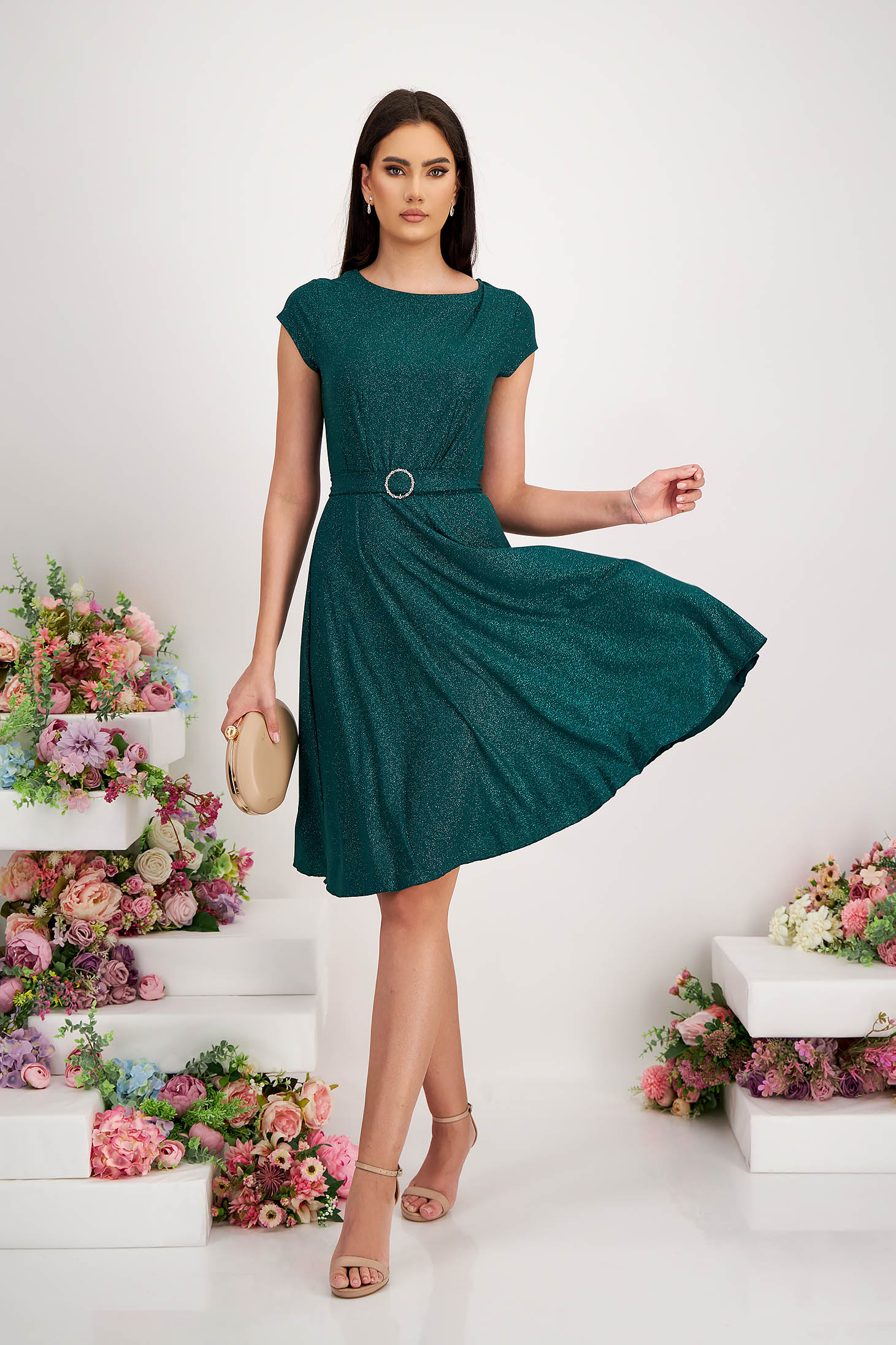 - StarShinerS darkgreen dress lycra with glitter details cloche with elastic waist 4 - StarShinerS.com