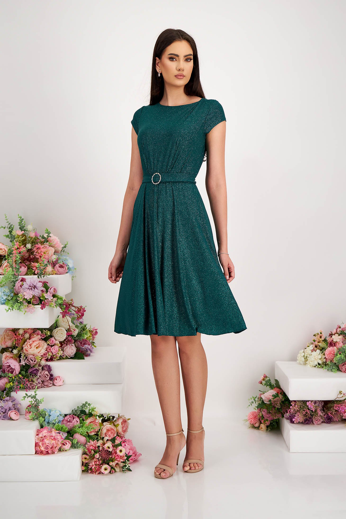 - StarShinerS darkgreen dress lycra with glitter details cloche with elastic waist 5 - StarShinerS.com