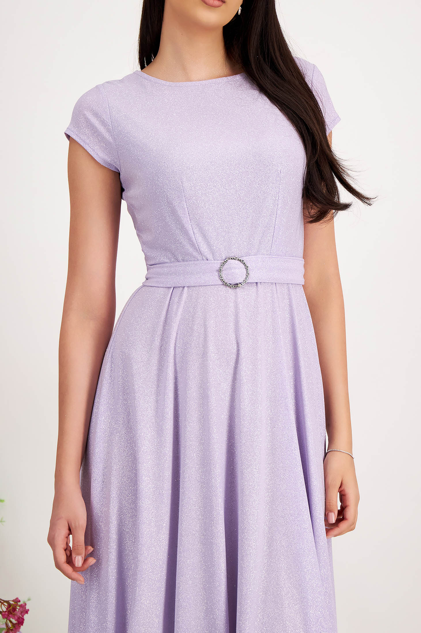 Lycra Dress with Lilac Glitter in Flared Style with Waist Elastic - StarShinerS 3 - StarShinerS.com