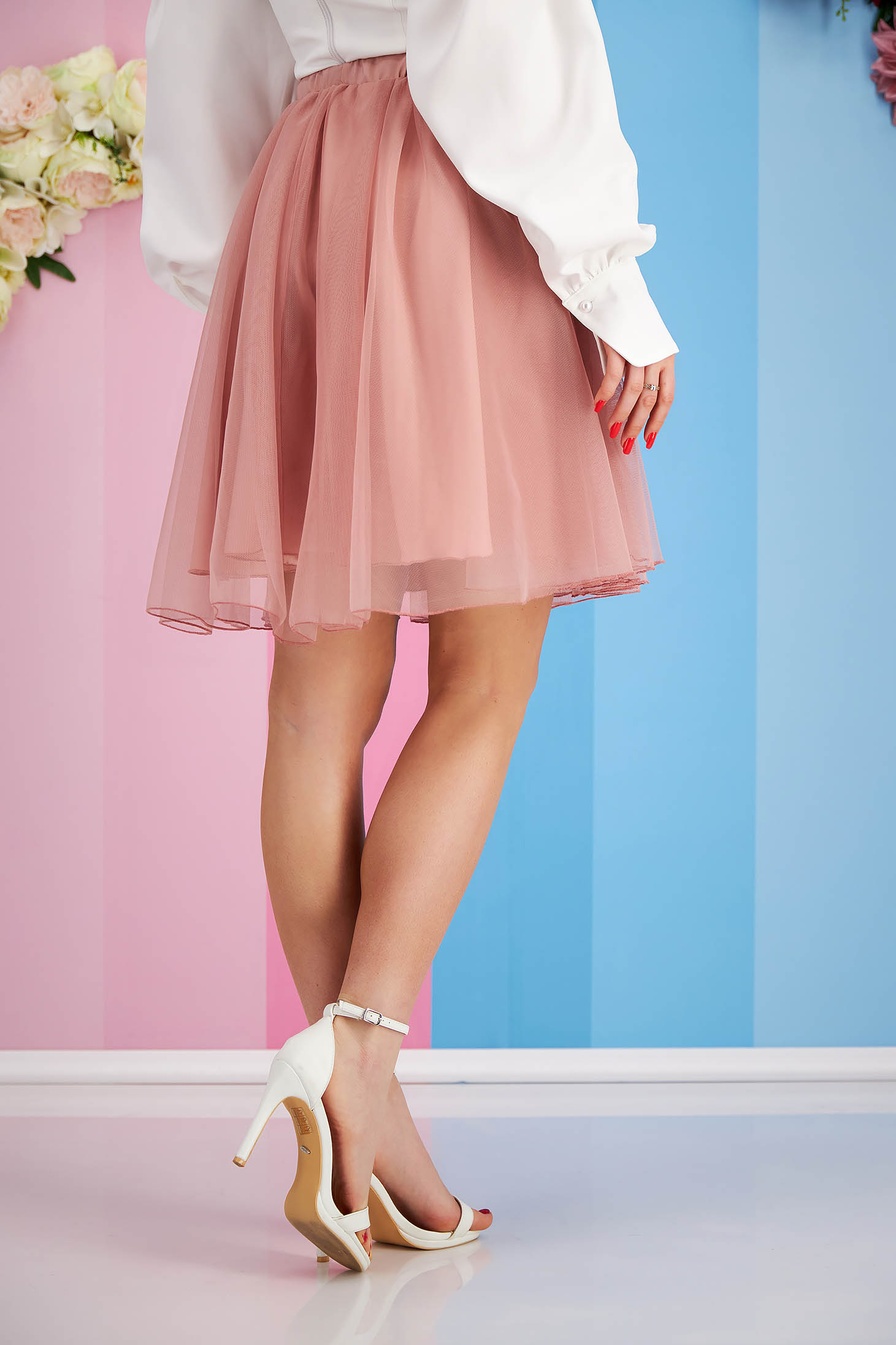 Dusty Pink Tulle Skirt in A-line with Elastic Waist - StarShinerS 5 - StarShinerS.com