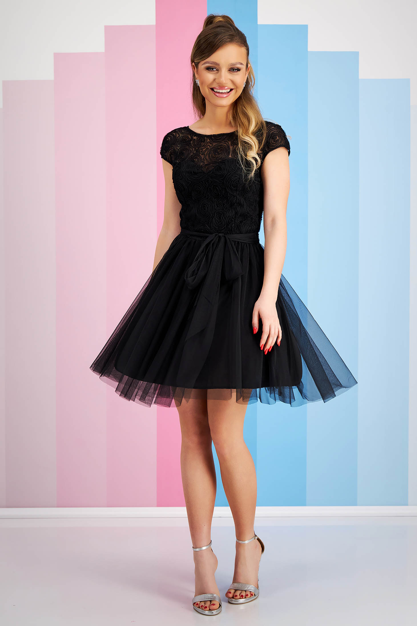 - StarShinerS black dress from tulle short cut cloche v back neckline 4 - StarShinerS.com