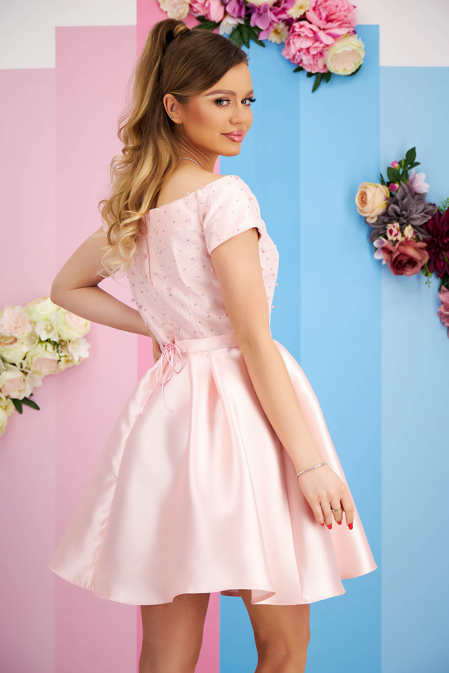 Light Pink Taffeta Short A-Line Dress with Pearl Applications - StarShinerS 3 - StarShinerS.com