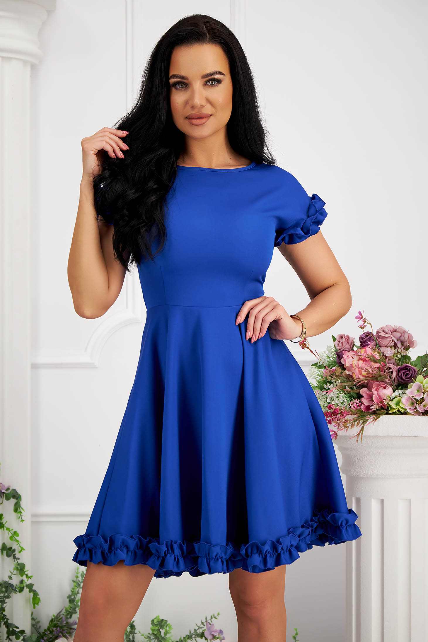 Blue Short Elastic Fabric Dress with Ruffles - StarShinerS 2 - StarShinerS.com
