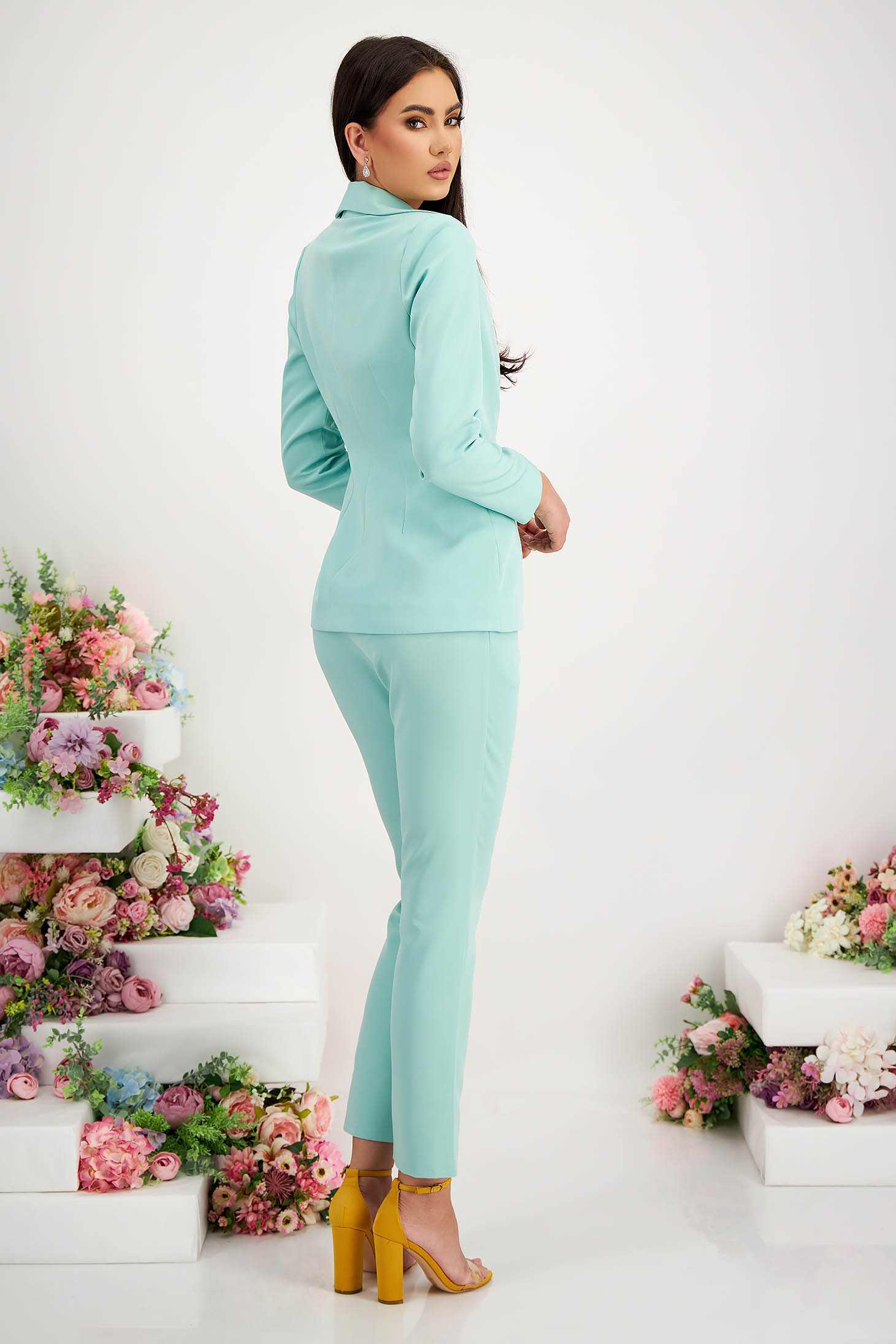 Light Green Elastic Fabric Suit with Contrasting Lapels - StarShinerS 4 - StarShinerS.com