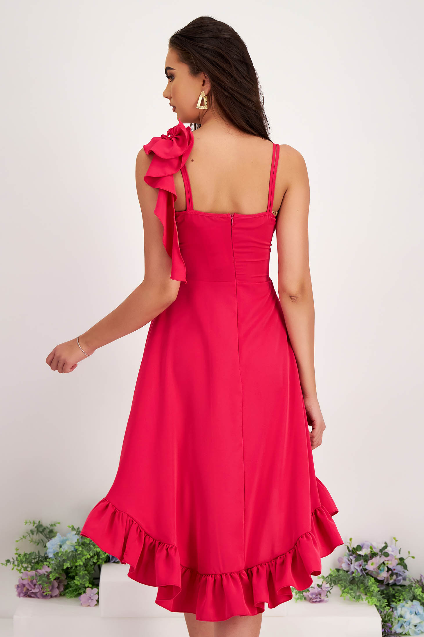 Könnyed anyagú midi asszimmetrikus pink harang ruha - StarShinerS 2 - StarShinerS.hu